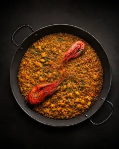 Arroz del Senyoret con carabineros en cazuela, plato típico en Cal Miquel